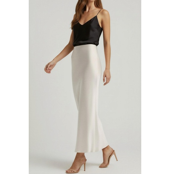 FAVORITE DAUGHTER High Rise Silky Satin Midi Favorite Skirt, Ivory, Small - Picture 3 of 11